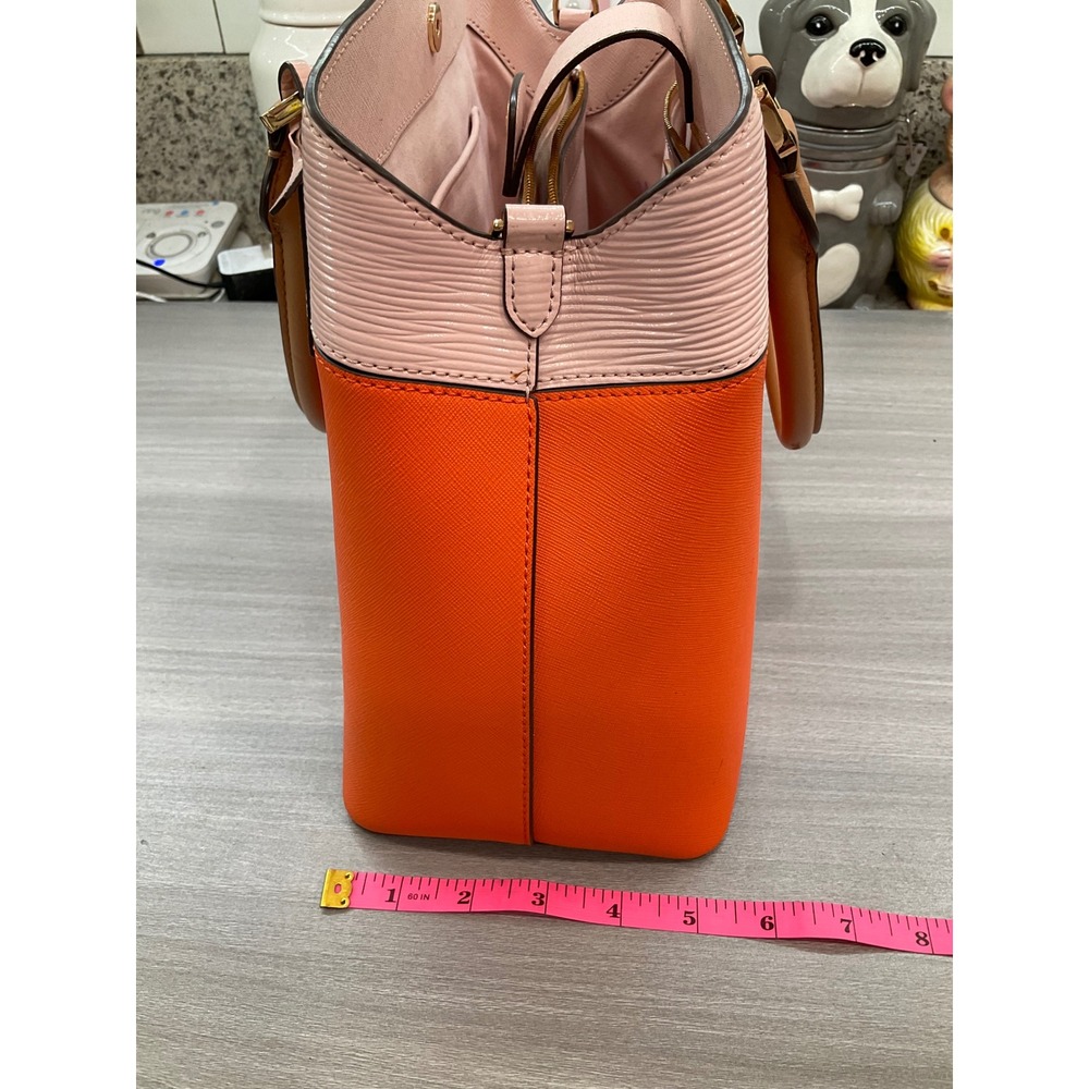 TORY BURCH ROBINSON ORANGE AND PINK COLOR BLOCK TOTE - Picture 9 of 12